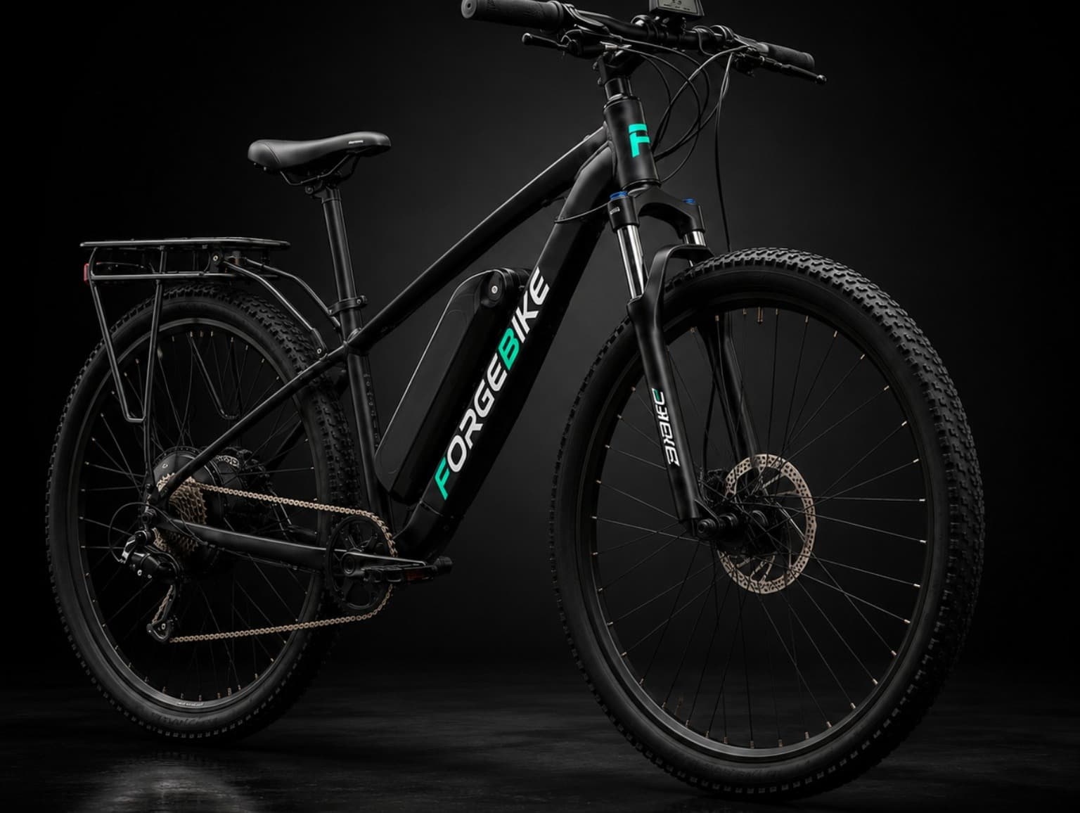ForgeBike V1: Foundry — concept visual, front three-quarter view