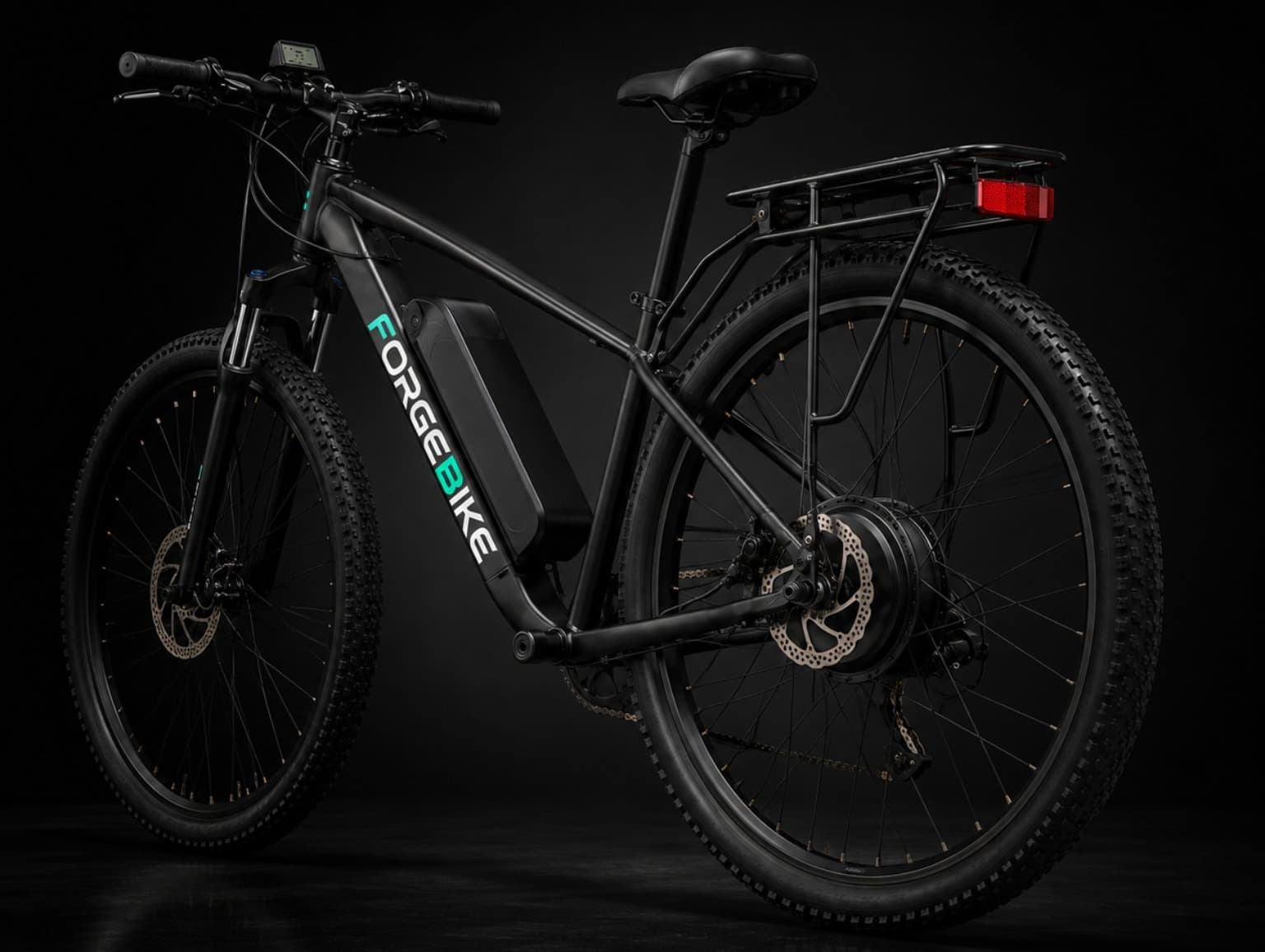 ForgeBike V1: Foundry — concept visual, rear three-quarter wide