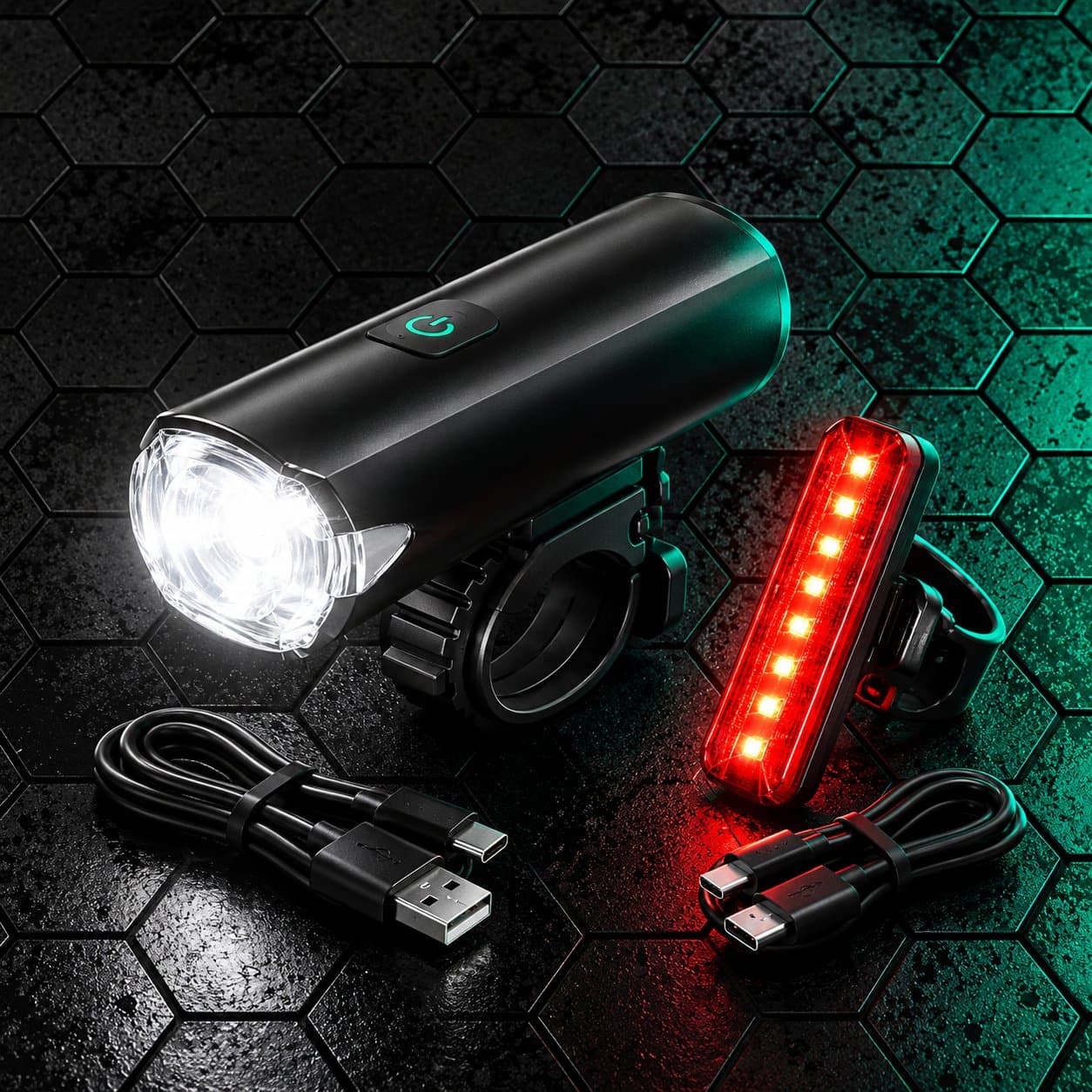 Front and rear bike light set